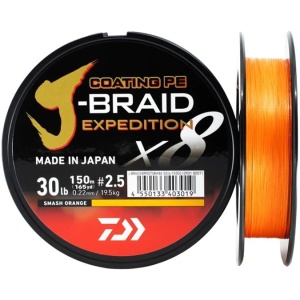 Daiwa splétaná šňůra j-braid expedition x8e smash orange 150 m - 0