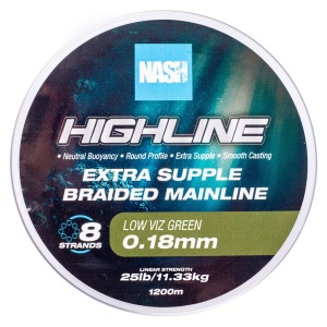 Nash splétaná šňůra highline extra supple braid green 1200 m - 0