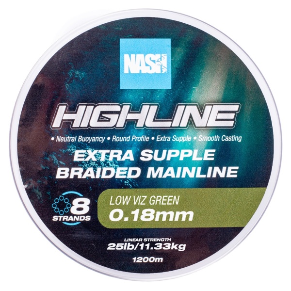 Nash splétaná šňůra highline extra supple braid green 1200 m - 0