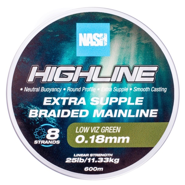 Nash splétaná šňůra highline extra supple braid green 600 m - 0