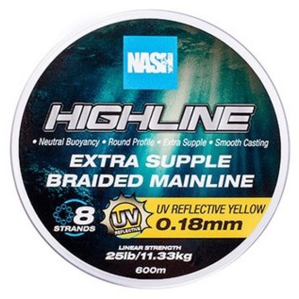 Nash splétaná šňůra highline extra supple braid uv yellow 600 m - 0