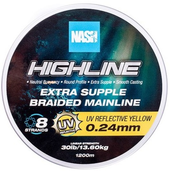 Nash splétaná šňůra highline extra supple braid uv yellow 1200 m - 0