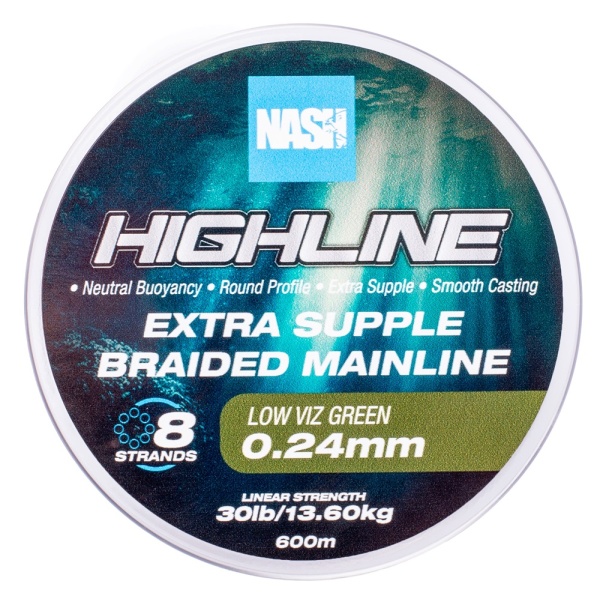 Nash splétaná šňůra highline extra supple braid green 600 m - 0