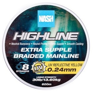 Nash splétaná šňůra highline extra supple braid uv yellow 600 m - 0