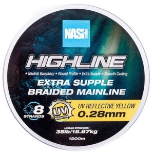 Nash splétaná šňůra highline extra supple braid uv yellow 1200 m - 0