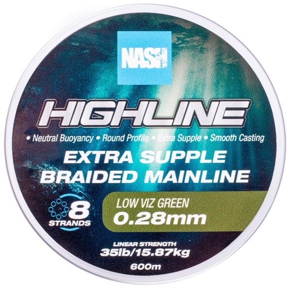 Nash splétaná šňůra highline extra supple braid green 600 m - 0