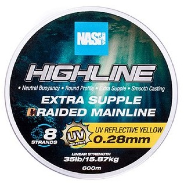 Nash splétaná šňůra highline extra supple braid uv yellow 600 m - 0