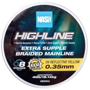 Nash splétaná šňůra highline extra supple braid uv yellow 1200 m - 0