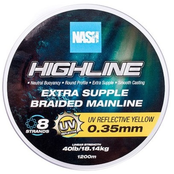 Nash splétaná šňůra highline extra supple braid uv yellow 1200 m - 0