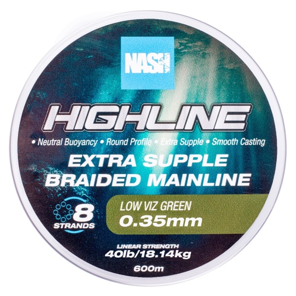 Nash splétaná šňůra highline extra supple braid green 600 m - 0