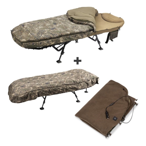 Nash lehátko se spacákem mf60 indulgence 5 season sleep system compact + vyhřívaná vložka heated blanket + přehoz summer shroud