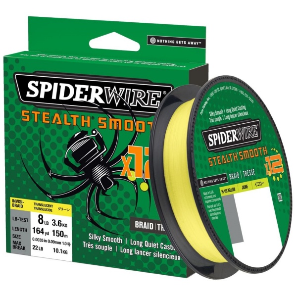 Spiderwire splétaná šňůra stealth smooth 12 hi-vis žlutá 150 m - 0