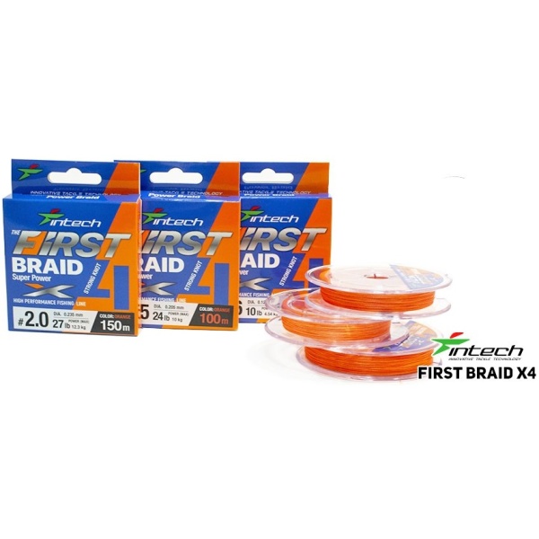 Intech first splétaná šňůra braided line braid x4 orange 150 m - 0