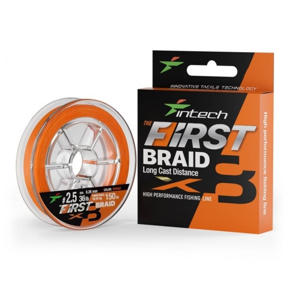 Intech first splétaná šňůra braided line braid x8 orange 150 m - 0