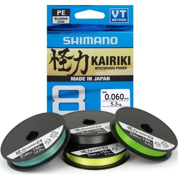 Shimano splétaná šňůra kairiki 8 zelená 150 m - průměr 0