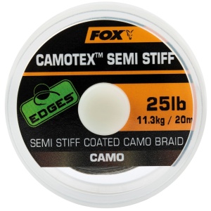 Fox návazcová šňůrka edges camotex semi stiff 20 m-průměr 20 lb / nosnost 9