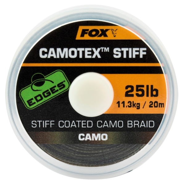 Fox návazcová šňůrka edges camotex stiff 20 m-průměr 25 lb / nosnost 11