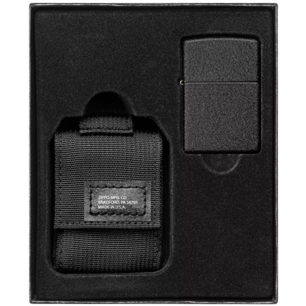 Zippo sada taktické pouzdro černé + zippo zapalovač 26075 black crackle