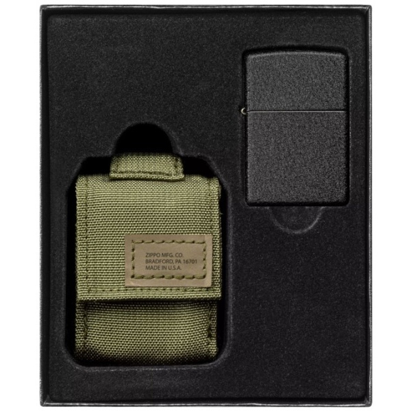 Zippo sada taktické pouzdro zelené + zippo zapalovač 26075 black crackle